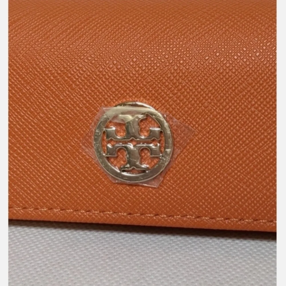 Tory Burch Gold Logo Eyeglass Leather Case- Orange
